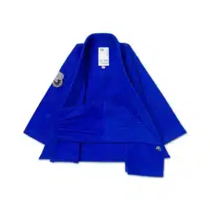 Albino & Preto Essential Kids BJJ Gi, royal blue 350GSM pearl weave (BW) with 8oz cotton pants — full set view