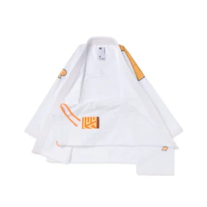 Full kit view of Albino & Preto OBY HB Classic BJJ Gi in white, 400GSM jacket and 10oz Herringbone trousers.