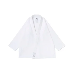 Albino & Preto Workwear BJJ Gi white jacket front view; 380GSM Pearl Weave, IBJJF approved, adult classic fit.