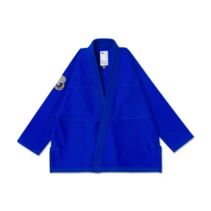 Albino & Preto Essential BJJ Gi Royal, top front view, 400GSM pearl weave with black and white embroidery for competition