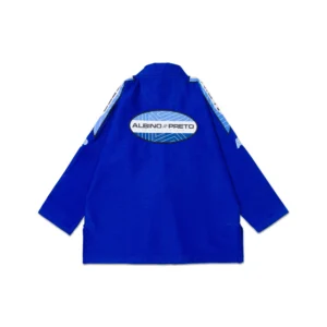 Albino & Preto Comp BJJ Gi Royal – 380GSM, IBJJF Approved Top Back Back of the Albino & Preto RNG Comp BJJ Gi in royal blue with reinforced seams and MN001 ergonomic pattern.