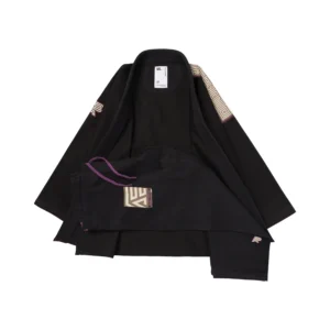 Full kit view of Albino & Preto POC HB Classic BJJ Gi Black, 400gsm pearl weave and 10oz HB pants, IBJJF competition ready
