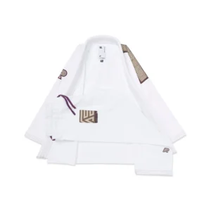 Full kit view of Albino & Preto POC HB Classic BJJ Gi White, 400gsm jacket and 10oz HB pants, imported and IBJJF approved