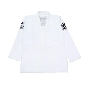 Brute Force Kimono White Jacket Front View with Detailed Craftsmanship Front view of Shoyoroll Brute Force Kimono white jacket, showcasing craftsmanship and clean design.