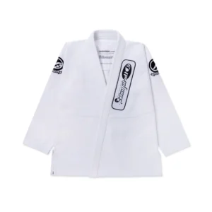 Shoyoroll 8 Ball White Gi jacket front view showing the embroidered Shoyoroll logo on both sleeves
