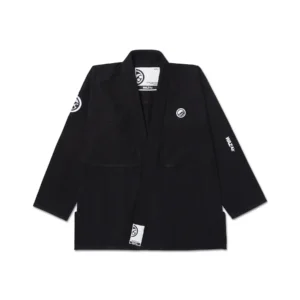 Shoyoroll WAZAir 2 0 Kimono Black jacket front view in 10oz diamond ripstop with inverted logo accents Front view of WAZAir 2 0 Kimono Black jacket in 10oz diamond ripstop with clean taper and tonal branding