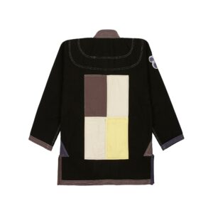 Back of Shoyoroll x Drakes kimono in black, collaboration patches and thoughtful stitch details for a tailored look.