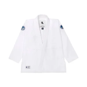 Tsuki Comp Standard Kimono White by Shoyoroll — Jacket front view; balanced cut, 500g pearl weave, minimalist structure for competition.